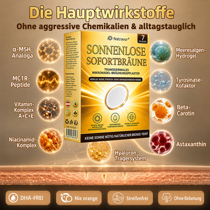 ⭐ 𝗡𝗮𝘁𝗿𝗮𝘃𝗼𝗿® Mikronadel-Bräunungspflaster: Natürlicher Bronze-Glow ohne UV & DHA