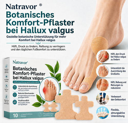 🏅 Natravor® Botanisches Komfort-Pflaster bei Hallux valgus 👠 Flexible Fußpflege + pflanzlich inspirierte Komfortformel a