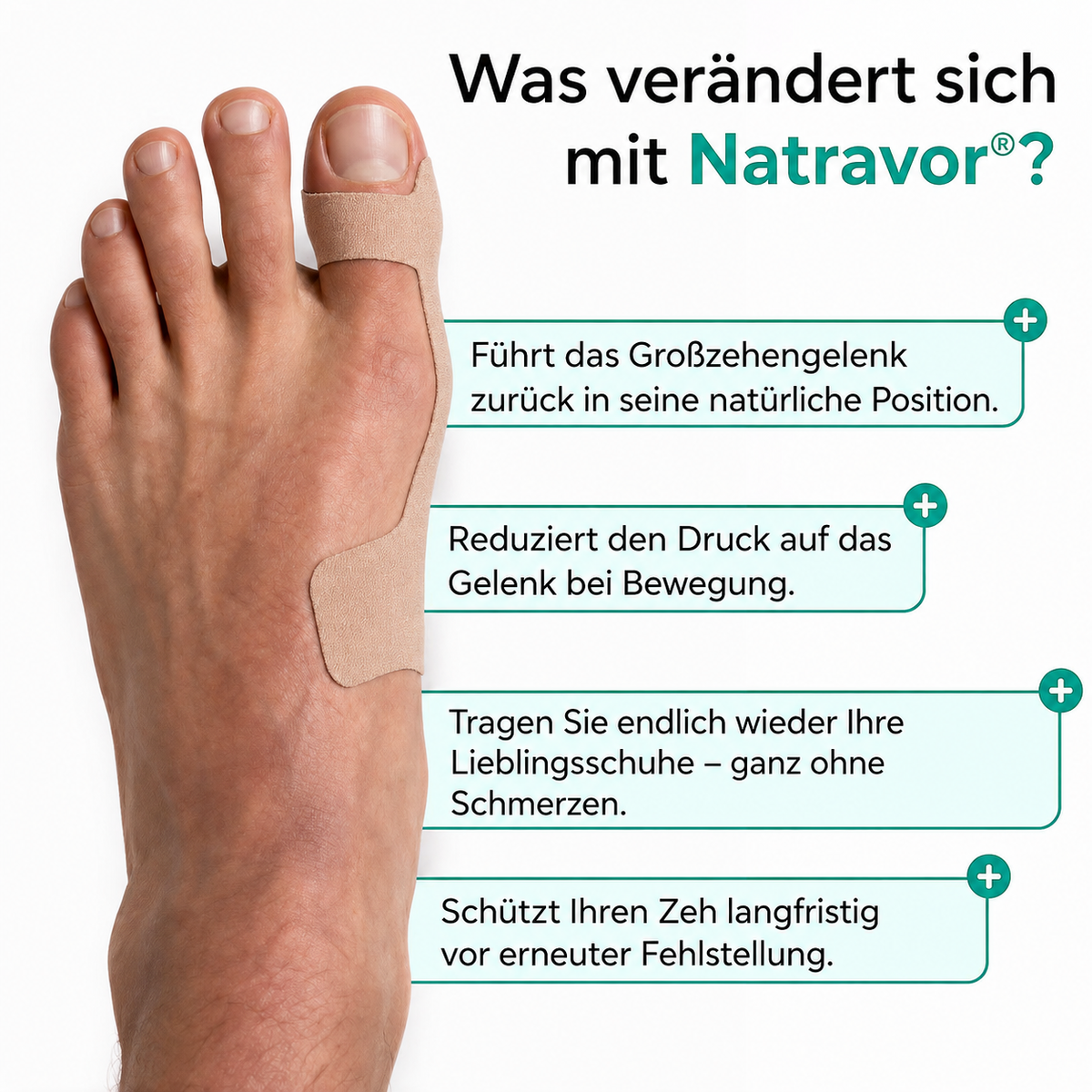 🏅 Natravor® Botanisches Komfort-Pflaster bei Hallux valgus 👠 Flexible Fußpflege + pflanzlich inspirierte Komfortformel b